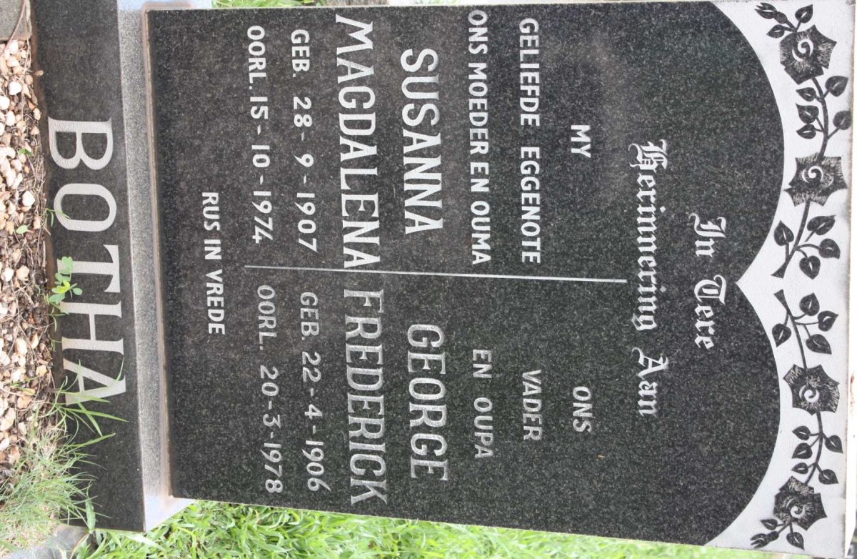 BOTHA George Frederick 1906-1978 &amp; Susanna Magdalena 1907-1974