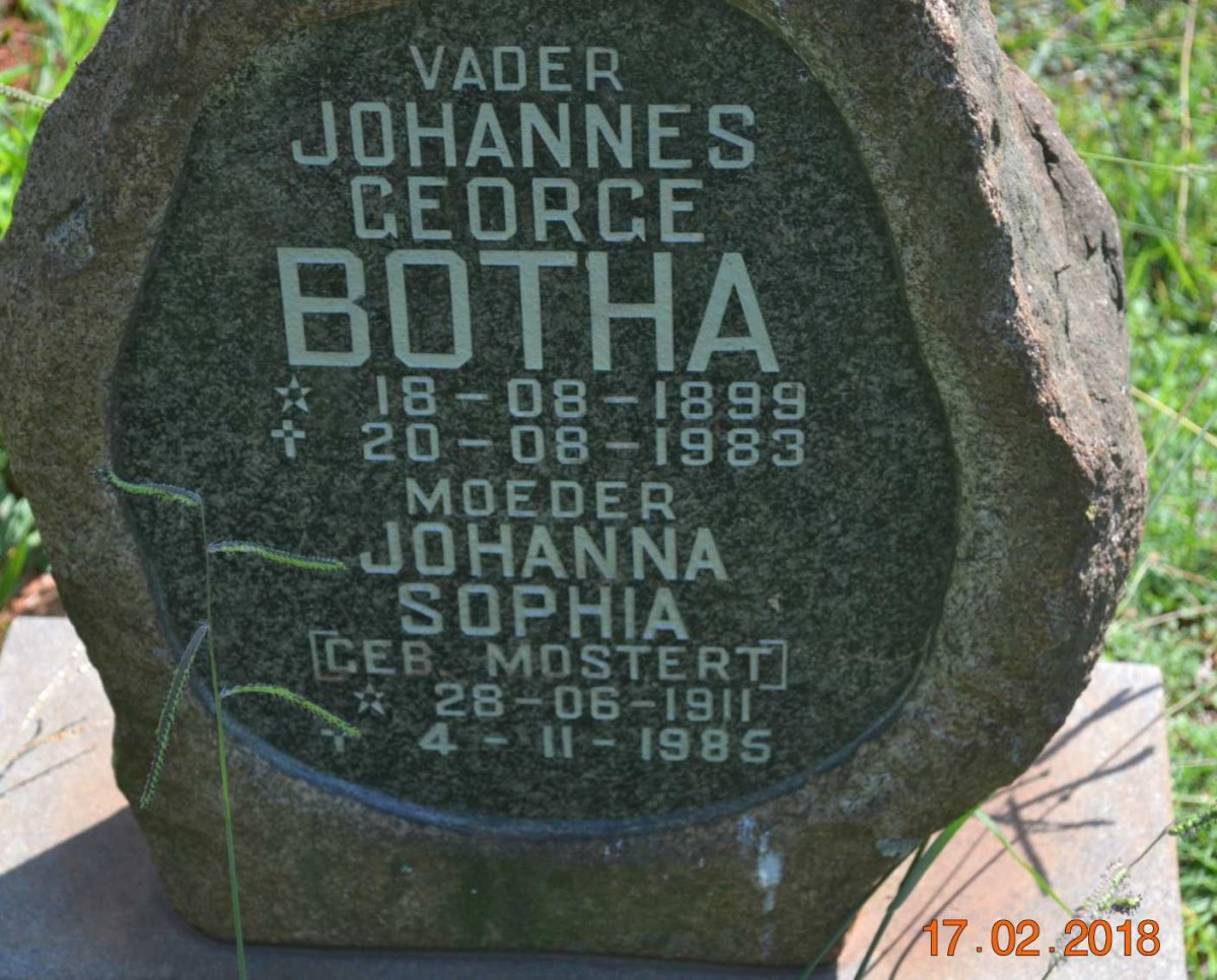 BOTHA Johannes George 1899-1983 &amp; Johanna Sophia MOSTERT 1911-1985