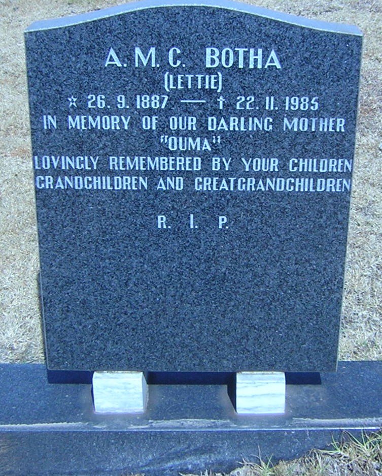 BOTHA A.M.C. 1887-1985