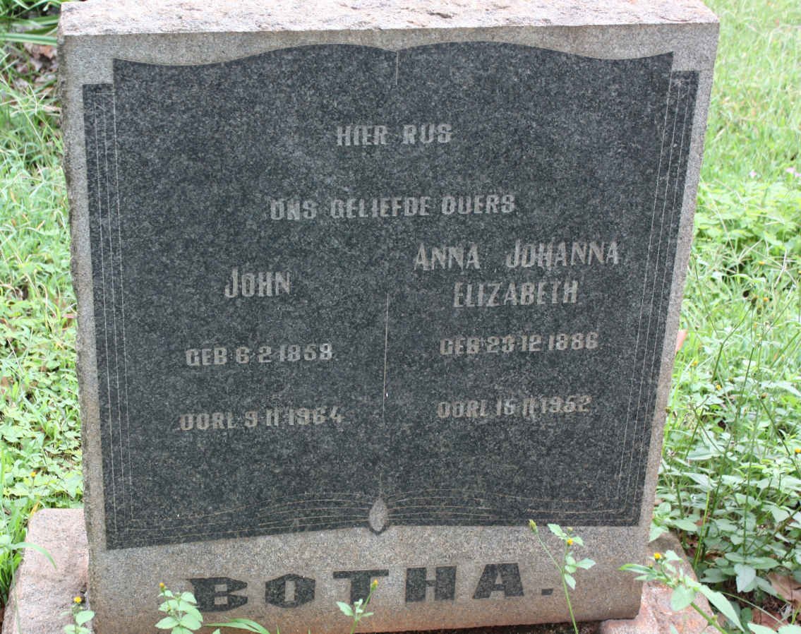 BOTHA John 1858-1964 &amp; Anna Johanna Elizabeth 1886-1952
