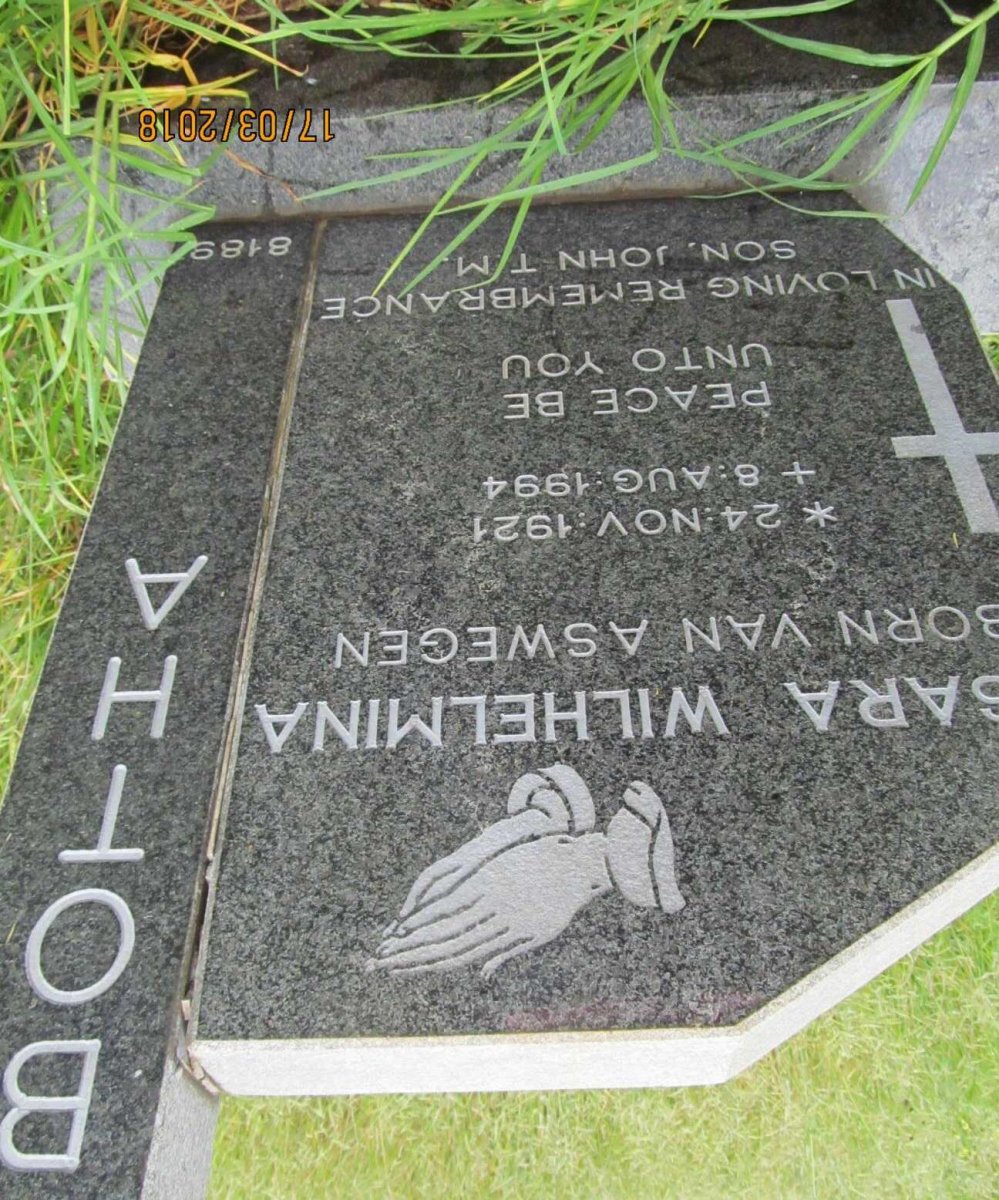 BOTHA Sara Wilhelmina nee VAN ASWEGEN 1921-1994