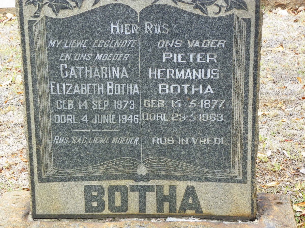 BOTHA Pieter Hermanus 1877-1963 &amp; Catharina Elizabeth 1873-1946