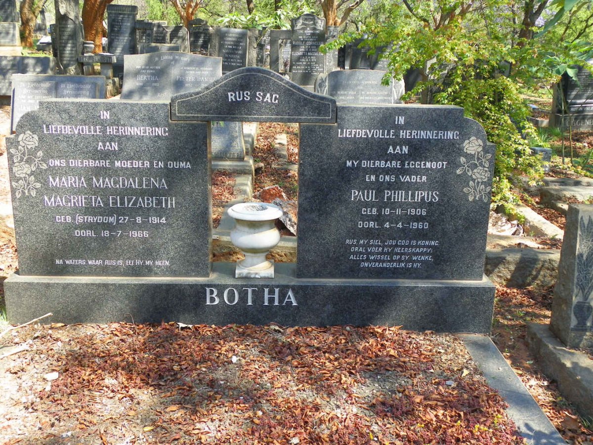 BOTHA Paul Phillipus 1906-1960 &amp; Maria Magdalena Magrieta Elizabeth STRYDOM 1914-1966