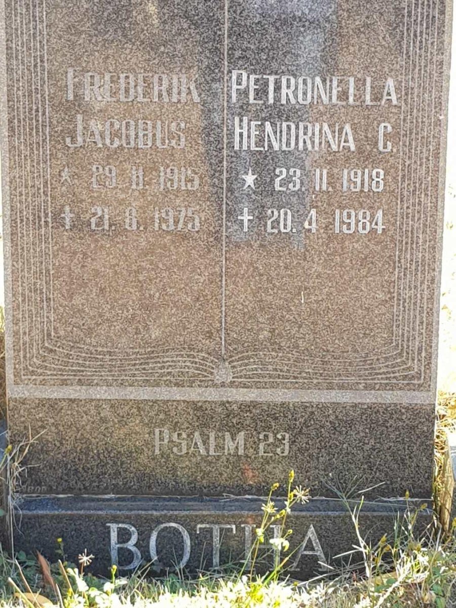 BOTHA Frederik Jacobus 1915-1975 &amp; Petronella Hendrina C. 1918-1984