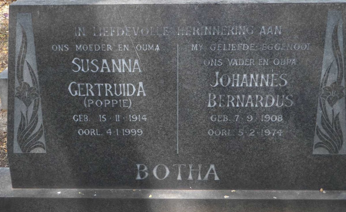 BOTHA Johannes Bernardus 1908-1974 &amp; Susanna Gertruida 1914-1999
