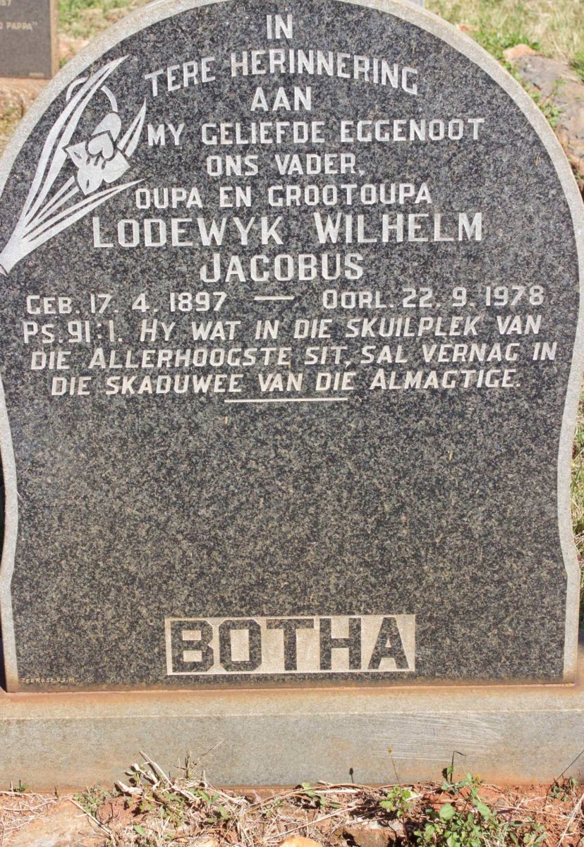 BOTHA Lodewyk Wilhelm Jacobus 1897-1978