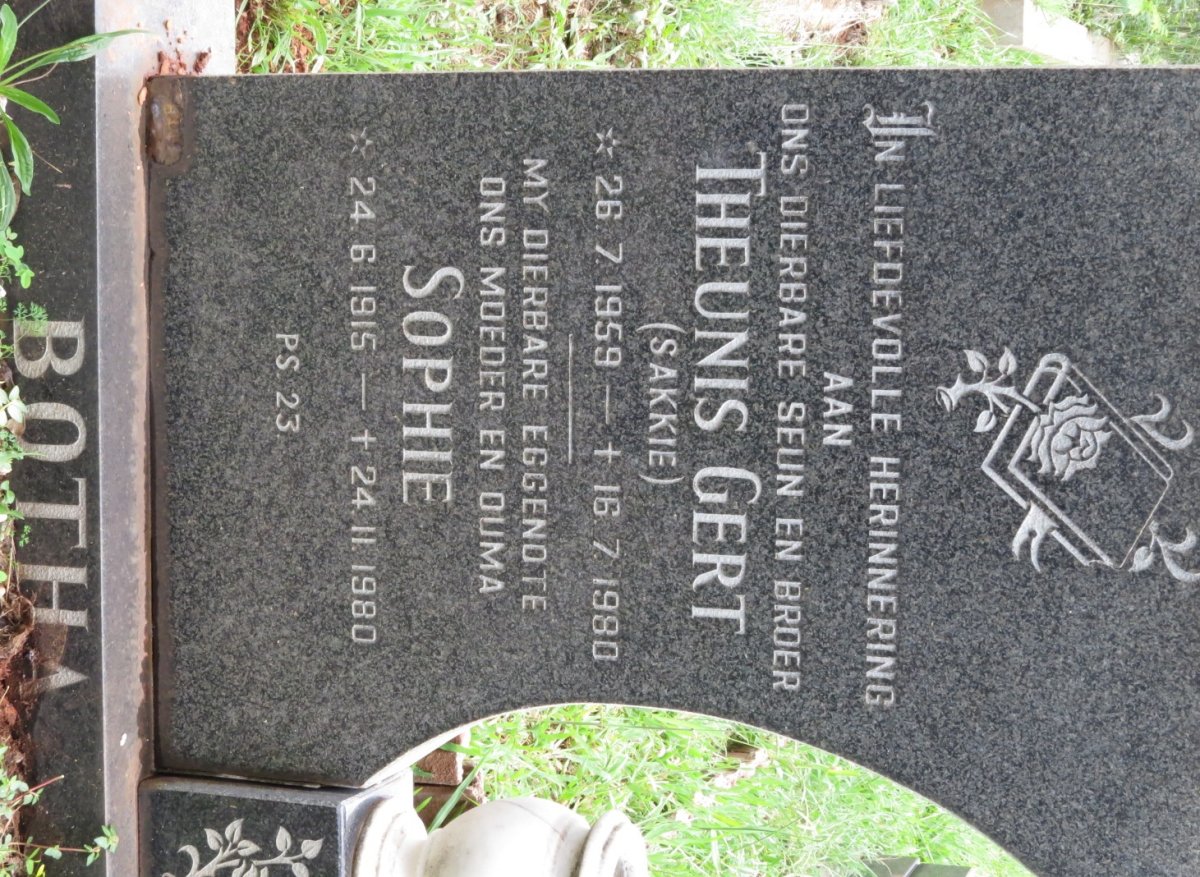 BOTHA Theunis Gert 1959-1980 &amp; Sophie 1915-1980