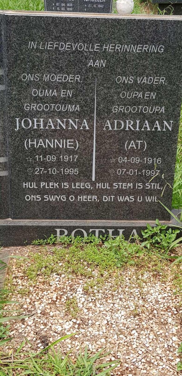 BOTHA Adriaan 1916-1997 &amp; Johanna 1917-1995