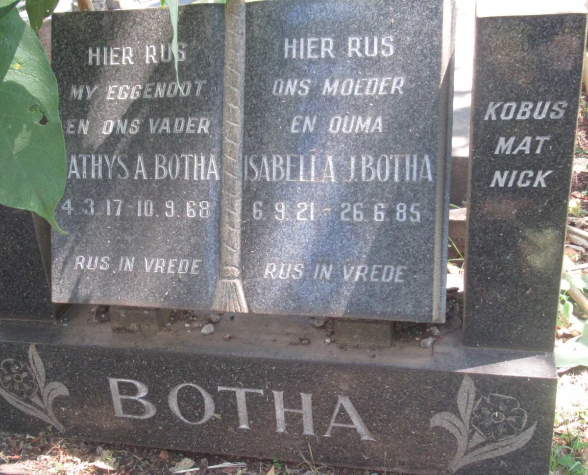 BOTHA Mathys A. 1917-1968 &amp; Isabella J. 1921-1985