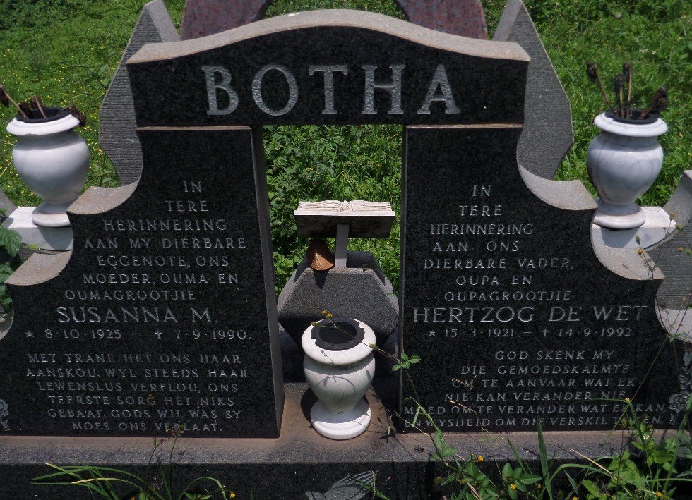 BOTHA Hertzog de Wet 1921-1992 &amp; Susanna M. 1925-1990