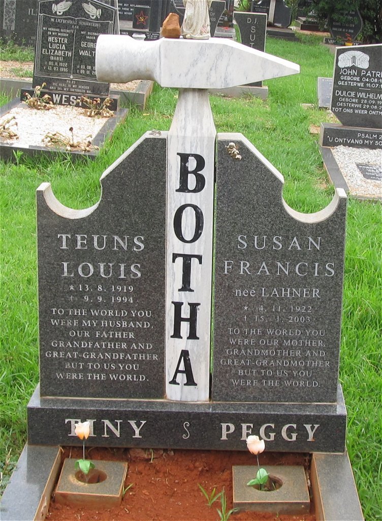 BOTHA Teuns Louis 1919-1994 &amp; Susan Francis LAHNER 1922-2003