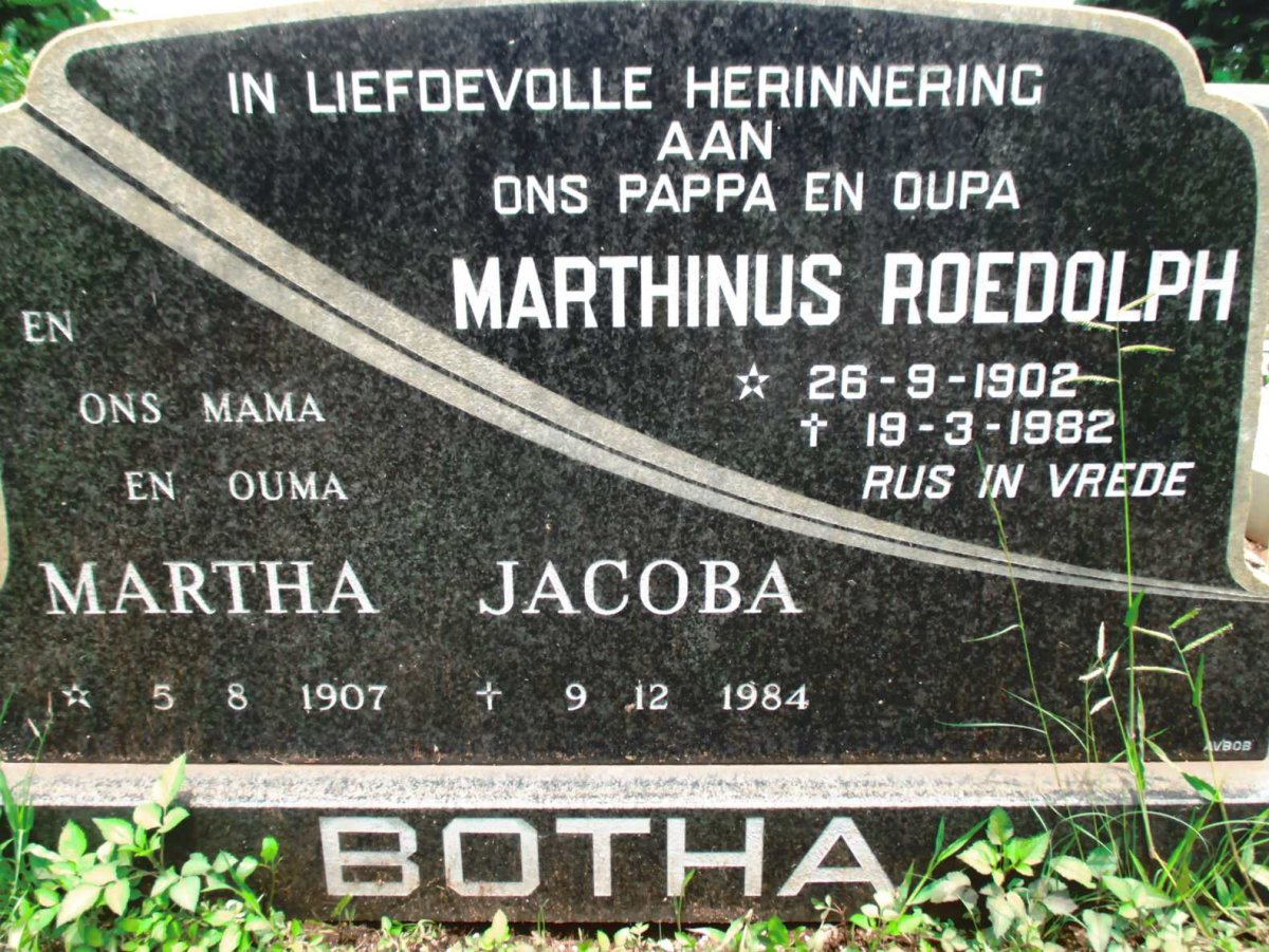 BOTHA Marthinus Roedolph 1902-1982 &amp; Martha Jacoba 1907-1984