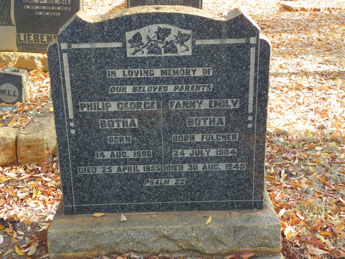 BOTHA Philip George 1896-1955 &amp; Fanny Emily FULCHER 1904-1948
