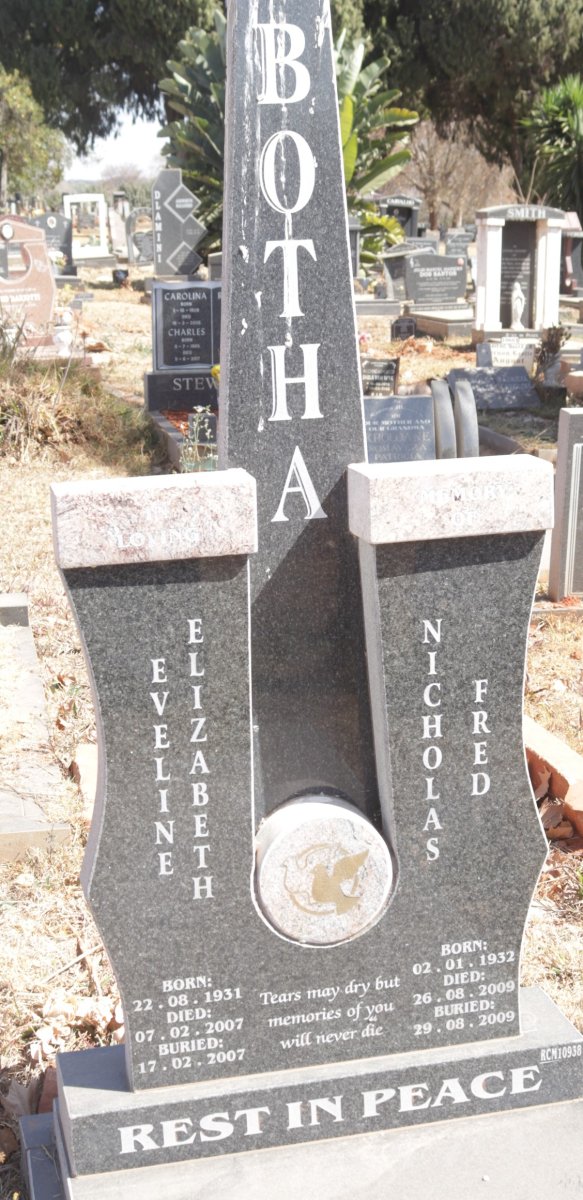 BOTHA Nicholas Fred 1932-2009 &amp; Eveline Elizabeth 1931-2007