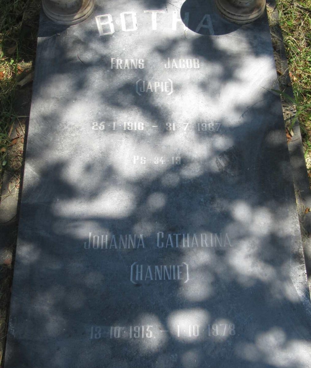 BOTHA Frans Jacob 1916-1967 &amp; Johanna Catharina 1915-1978