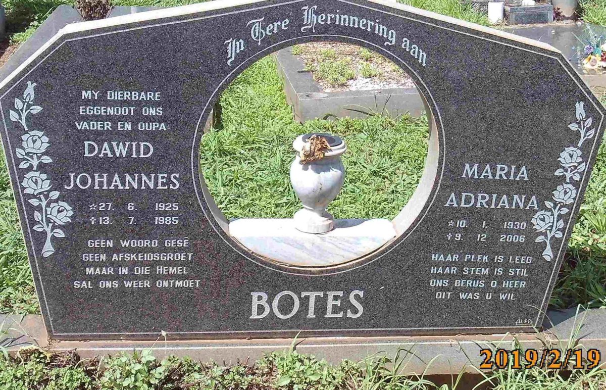 BOTES Dawid Johannes 1925-1985 &amp; Maria Adriana 1930-2006