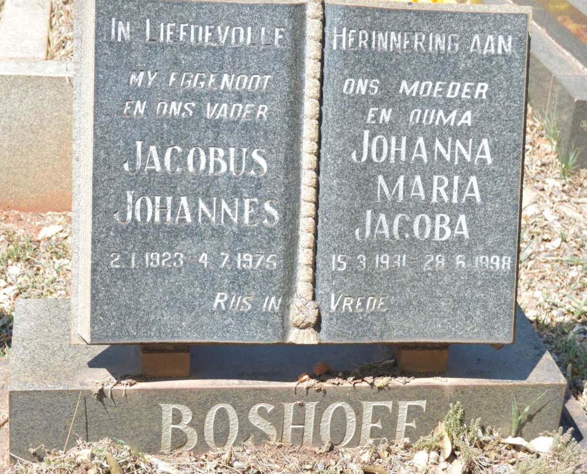 BOSHOFF Jacobus Johannes 1923-1975 &amp; Johanna Maria Jacoba 1931-1998
