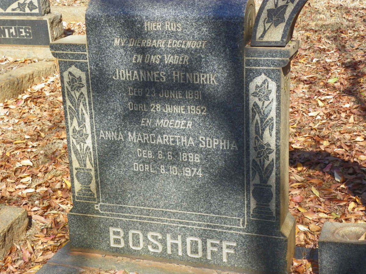 BOSHOFF Johannes Hendrik 1891-1952 &amp; Anna Margaretha Sophia 1896-1974