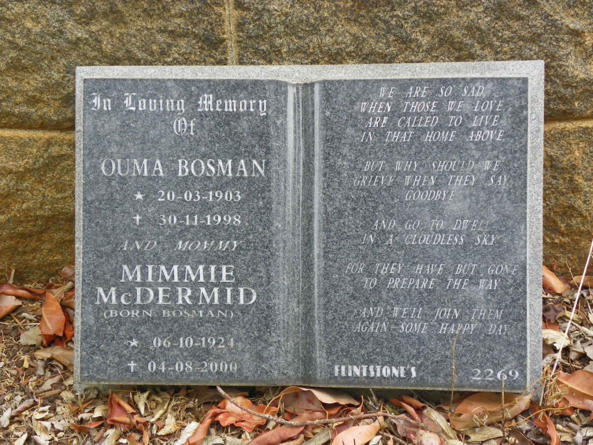 BOSMAN Ouma 903-1998 :: MCDERMID Mimmie nee BOSMAN 1924-2000