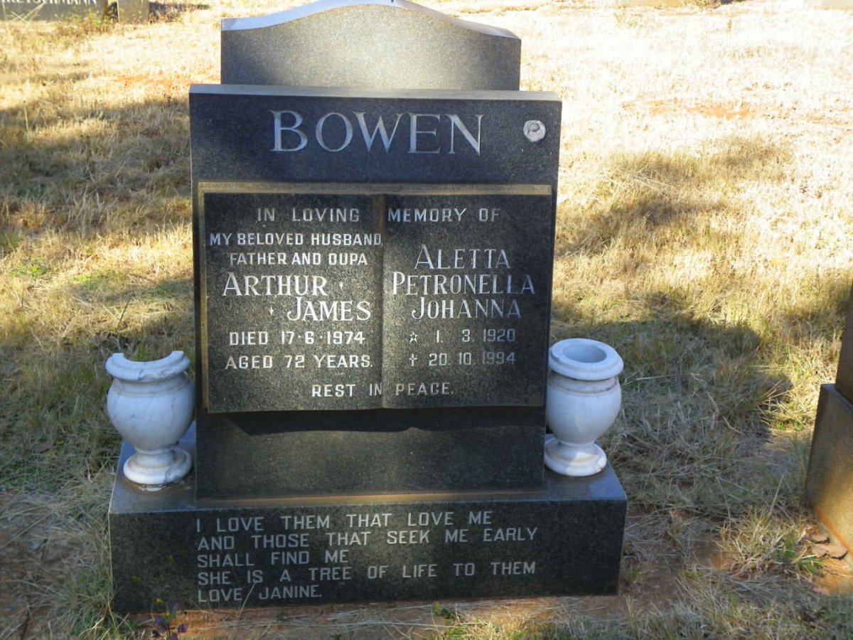 BOWEN Arthur James -1974 &amp; Aletta Petronella Johanna 1920-1994