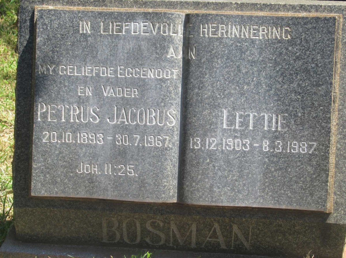 BOSMAN Petrus Jacobus 1893-1967 &amp; Lettie 1903-1987