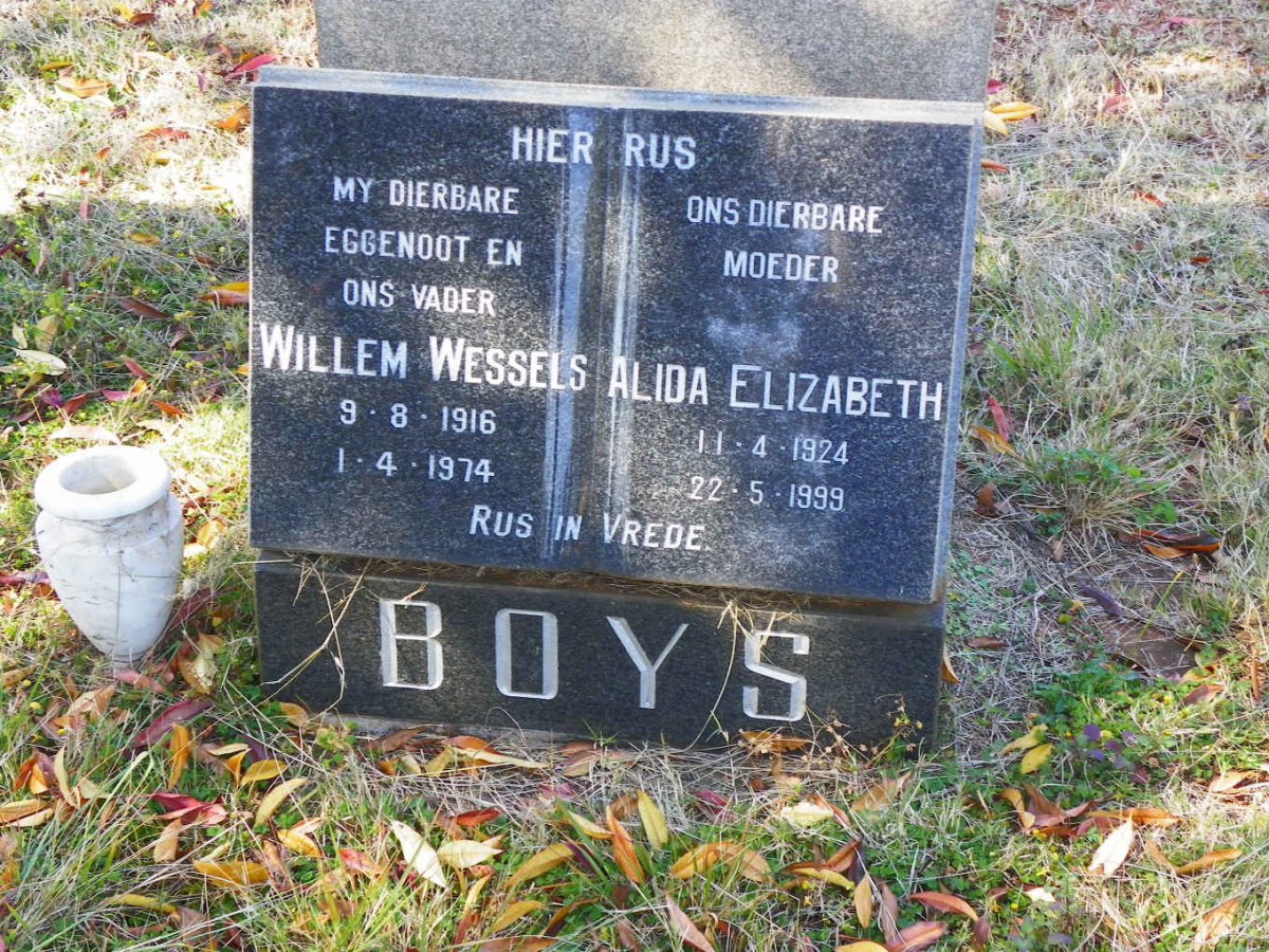 BOYS Willem Wessels 1916-1974 &amp; Alida Elizabeth 1924-1999