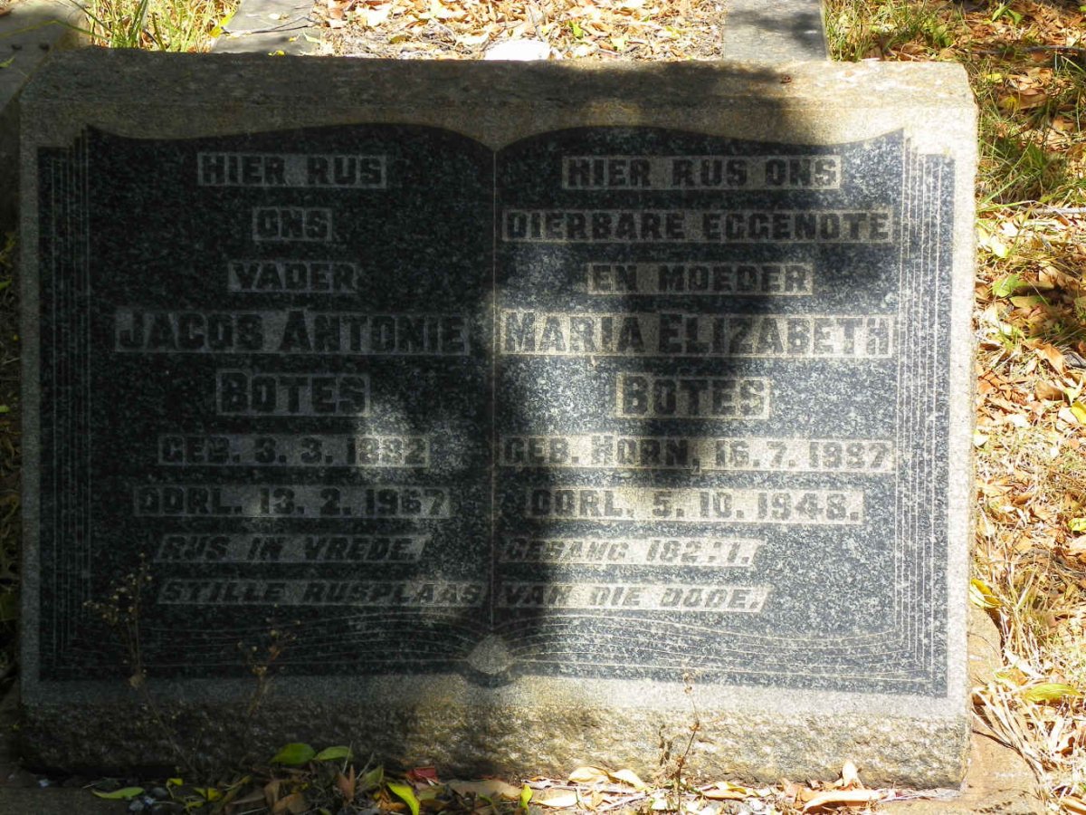 BOTES Jacobus Antonie 1882-1967 &amp; Maria Elizabeth HORN 1887-1948
