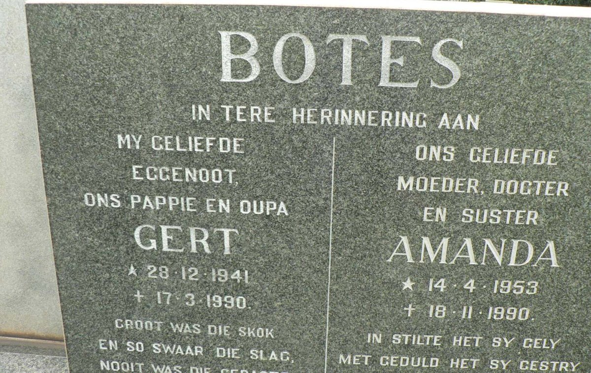 BOTES Gert 1941-1990 &amp; Amanda 1953-1990