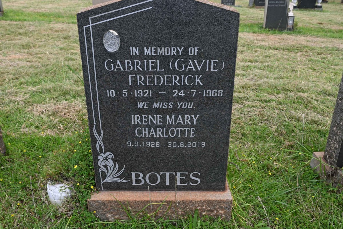 BOTES Gabriel Frederick 1921-1968 &amp; Irene Mary Charlotte 1928-2019