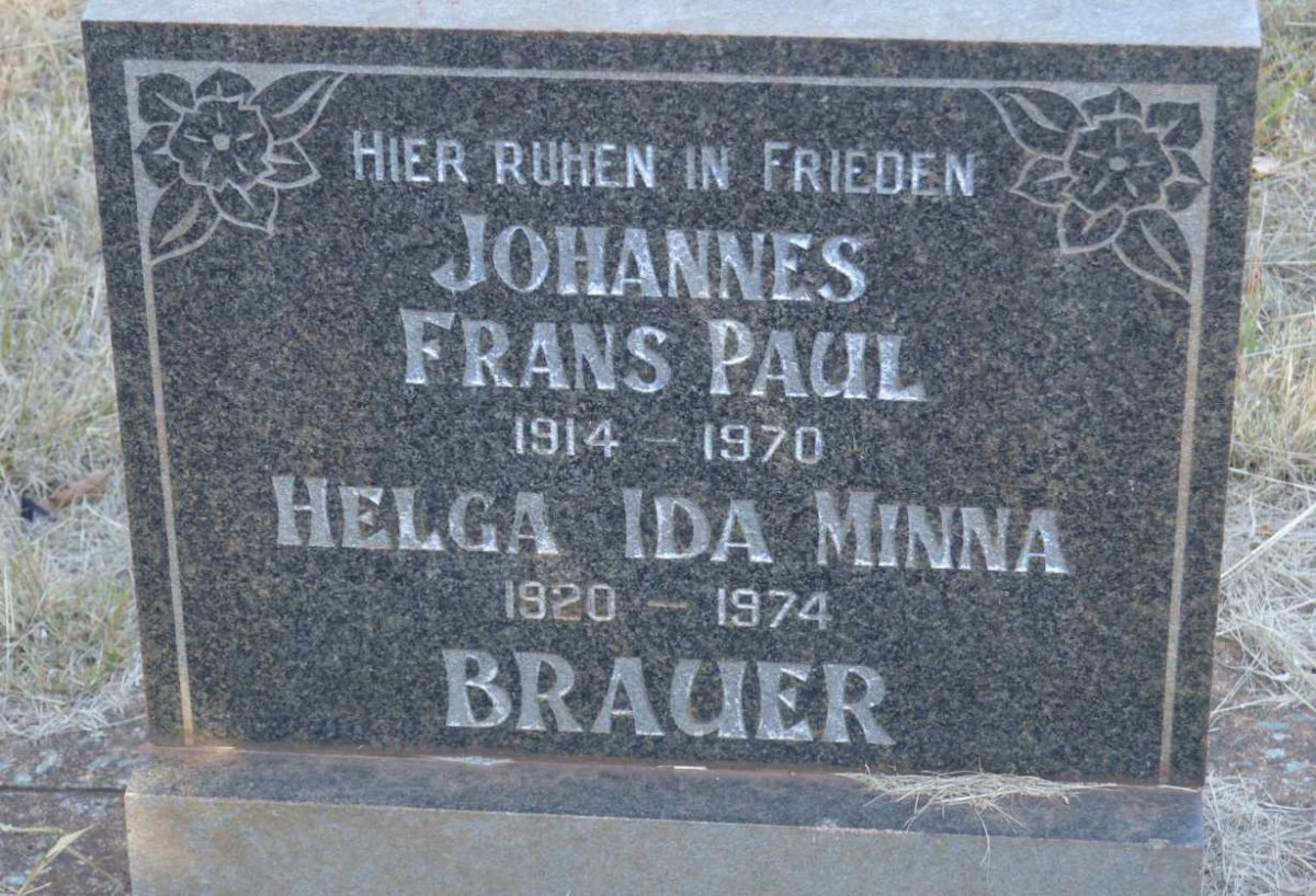 BRAUER Johannes Frans Paul 1914-1970 &amp; Helga Ida Minna 1920-1974