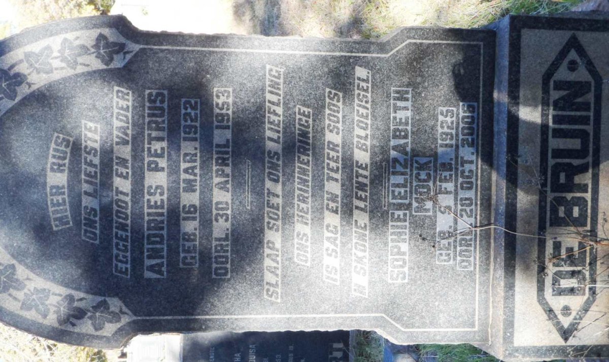 BRUIN Andries Petrus, de 1922-1953 &amp; Sophie Elizabeth MOCK 1925-2006