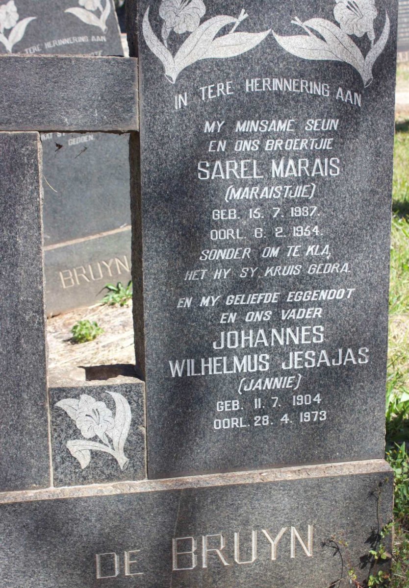 BRUYN Johannes Wilhelmus Jesajas, de 1904-1973 :: DE BRUYN Sarel Marais 1937-1954