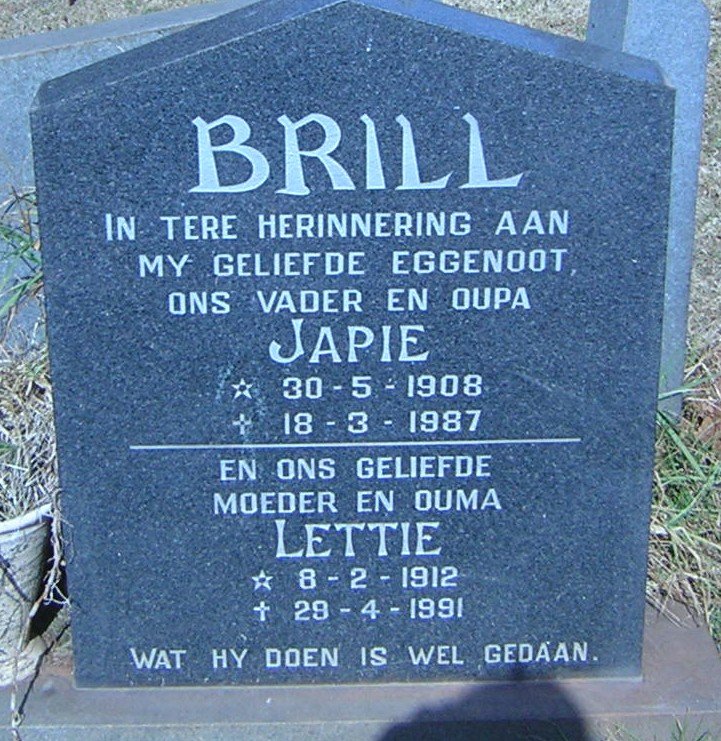 BRILL Japie 1908-1987 &amp; Lettie 1912-1991