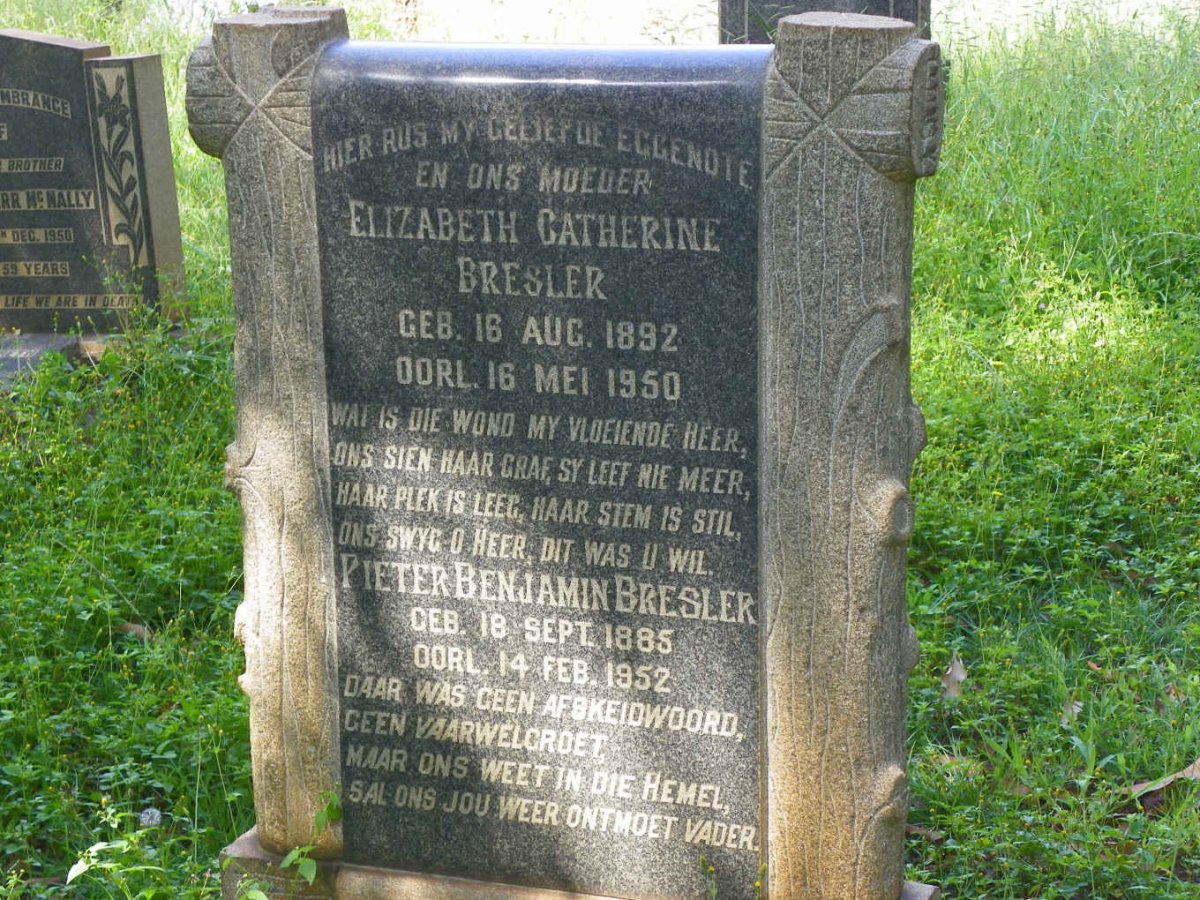 BRESLER Pieter Benjamin 1885-1952 &amp; Elizabeth Catherine 1892-1950