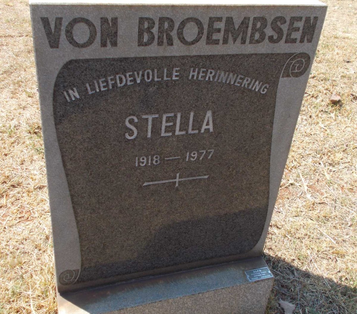 BROEMBSEN Stella, von 1918-1977