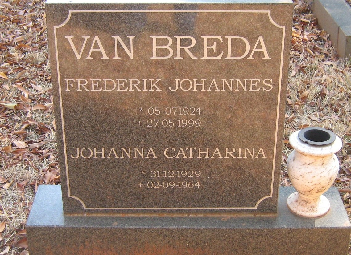 BREDA Frederik Johannes, van 1924-1999 &amp; Johanna Catharina 1929-1964