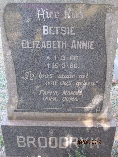 BROODRYK Betsie Elizabeth Annie 1966-1966