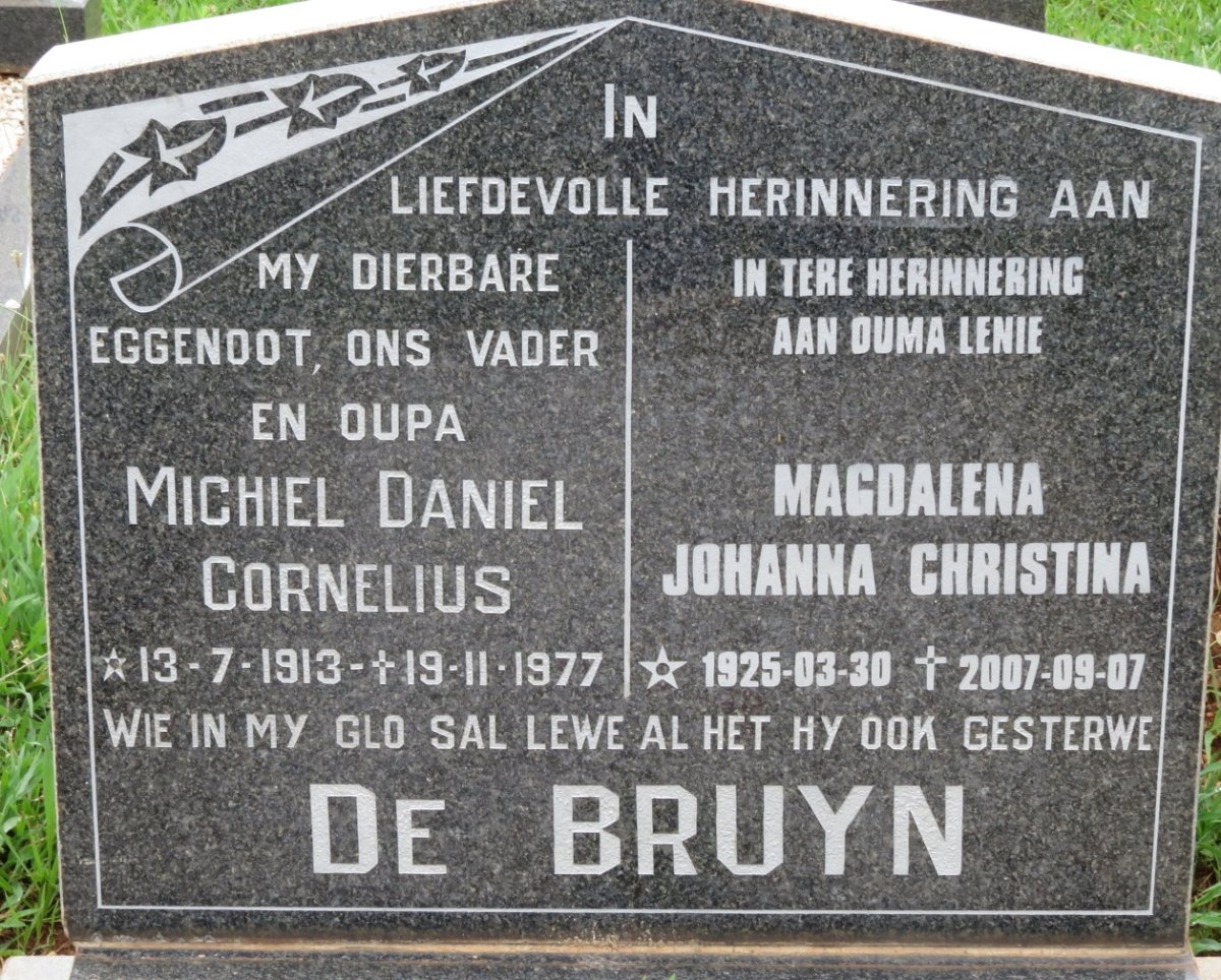 BRUYN Michiel Daniel Cornelius, de 1913-1977 &amp; Magdalena Johanna Christina 1925-2007