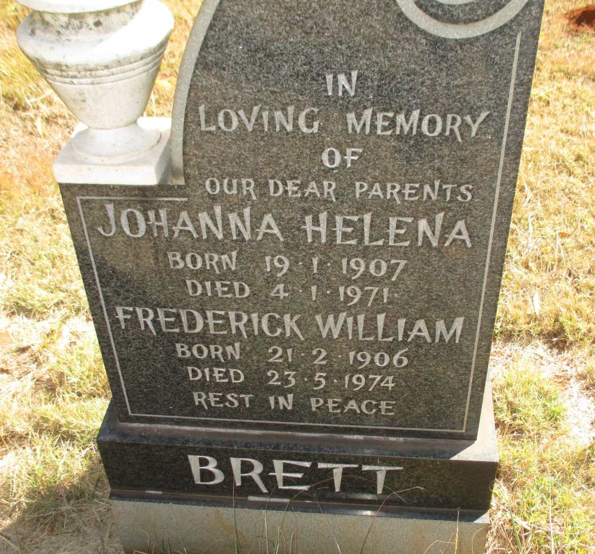 BRETT Frederick William 1906-1974 &amp; Johanna Helena 1907-1971