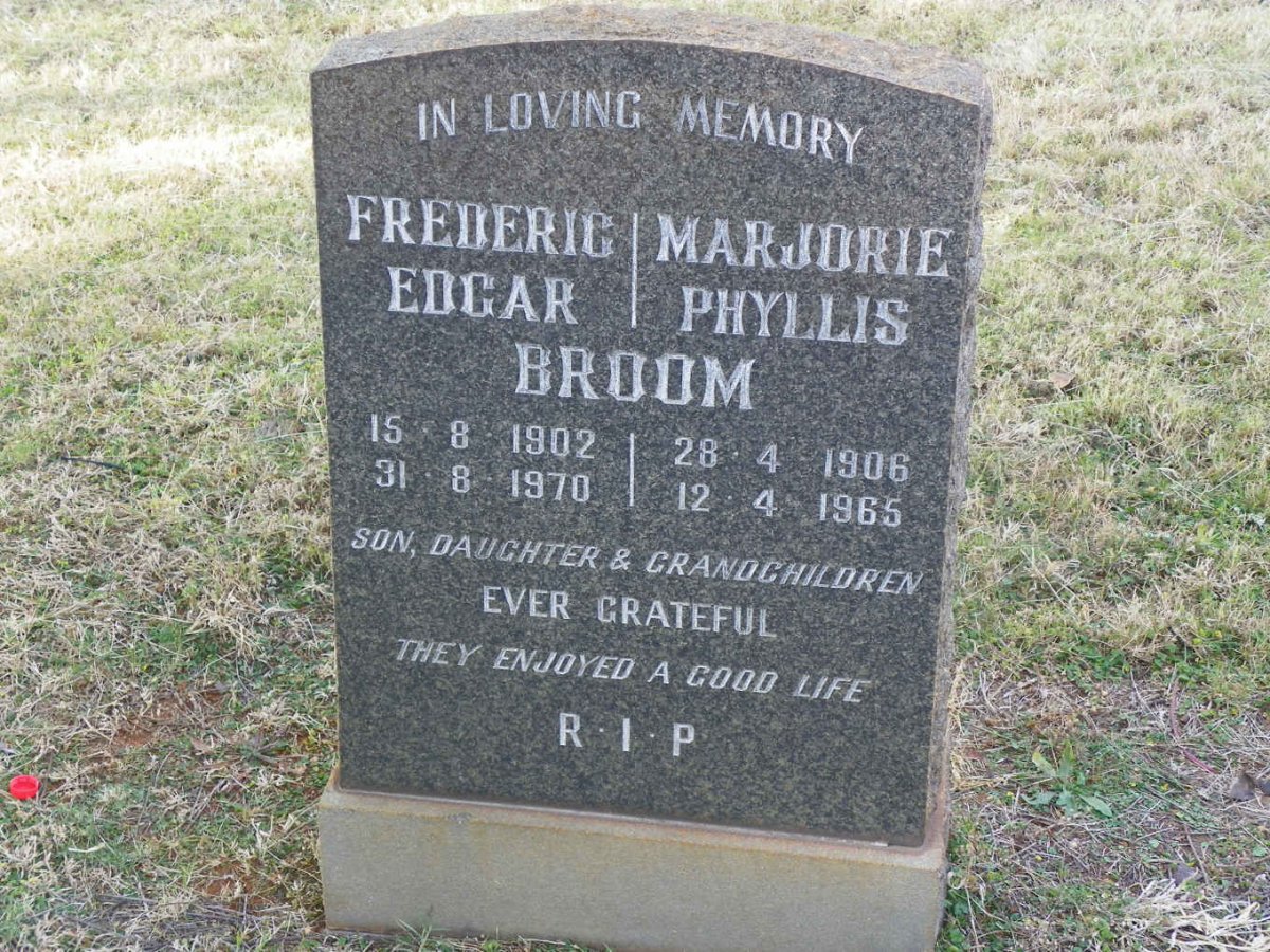 BROOM Frederic Edgar 1902-1970 &amp; Marjorie Phyllis 1906-1965