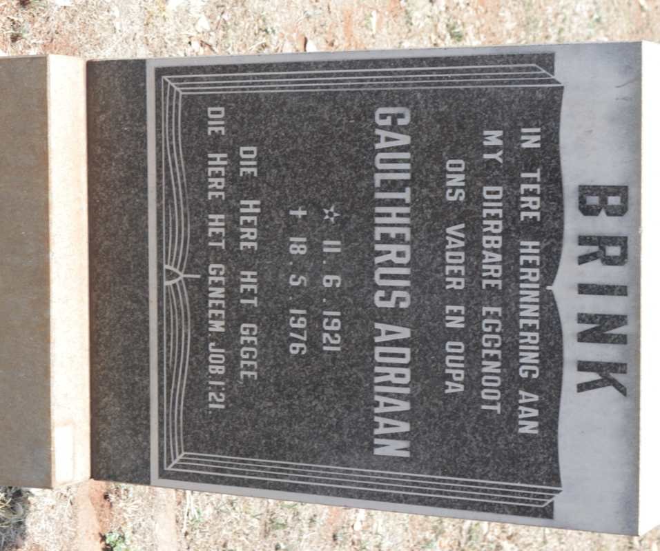 BRINK Gaultherus Adriaan 1921-1976