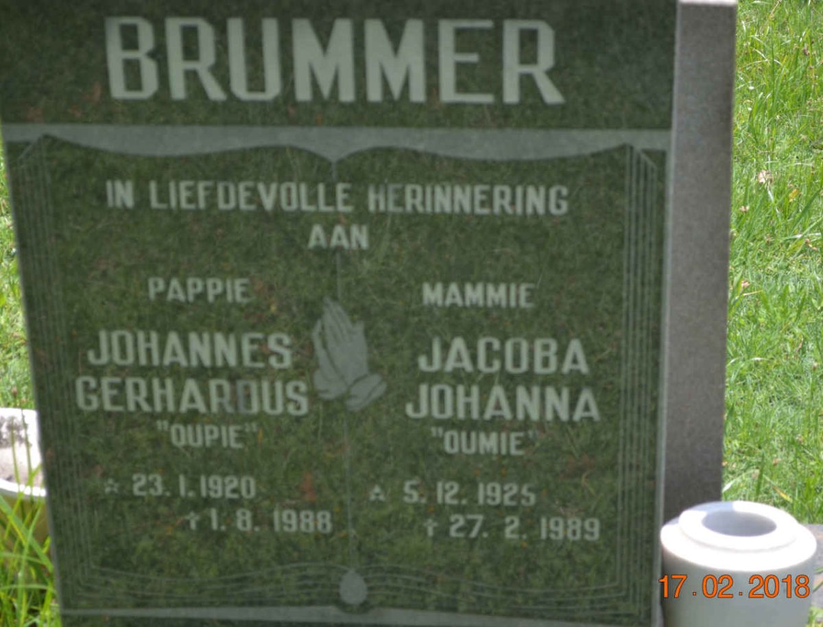 BRUMMER Johannes Gerhardus 1920-1988 &amp; Jacoba Johanna 1925-1989