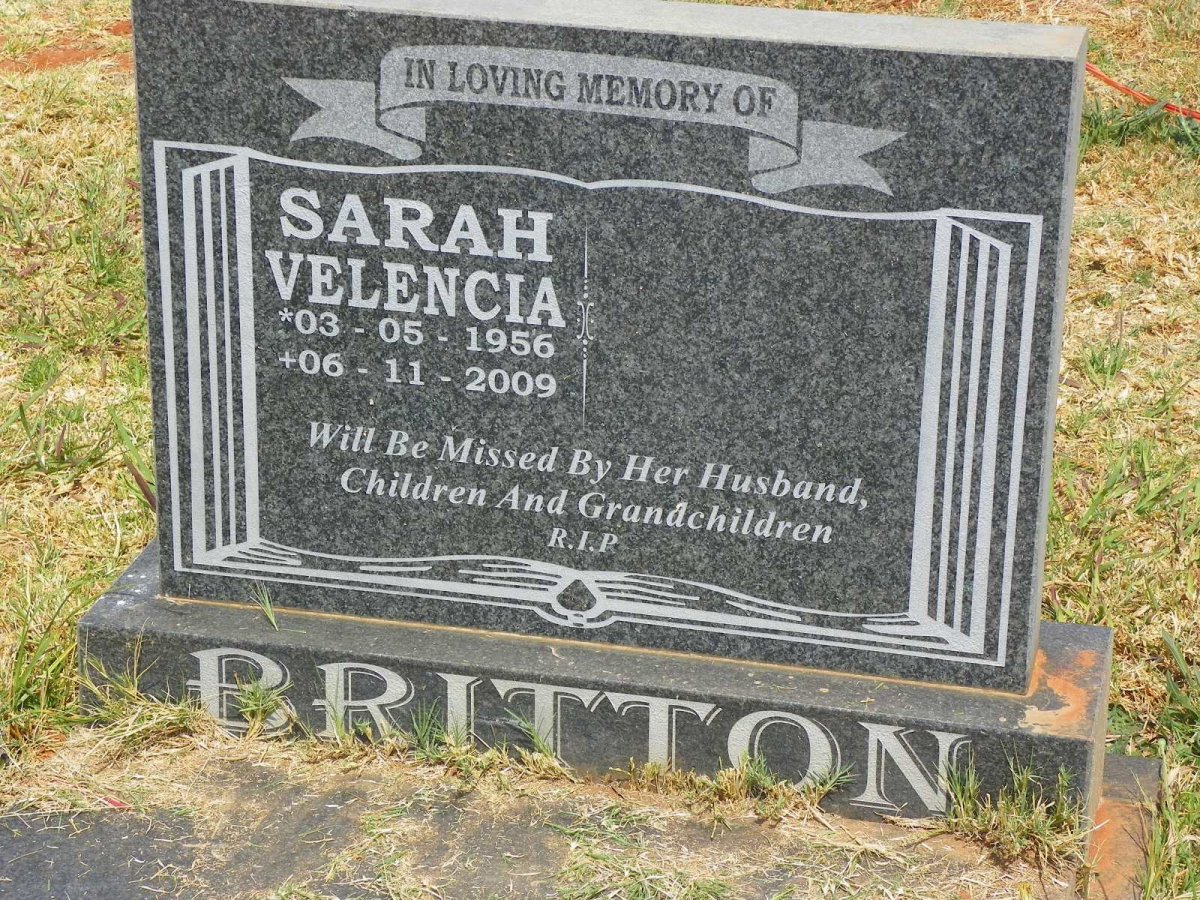 BRITTON Sarah Velencia 1956-2009