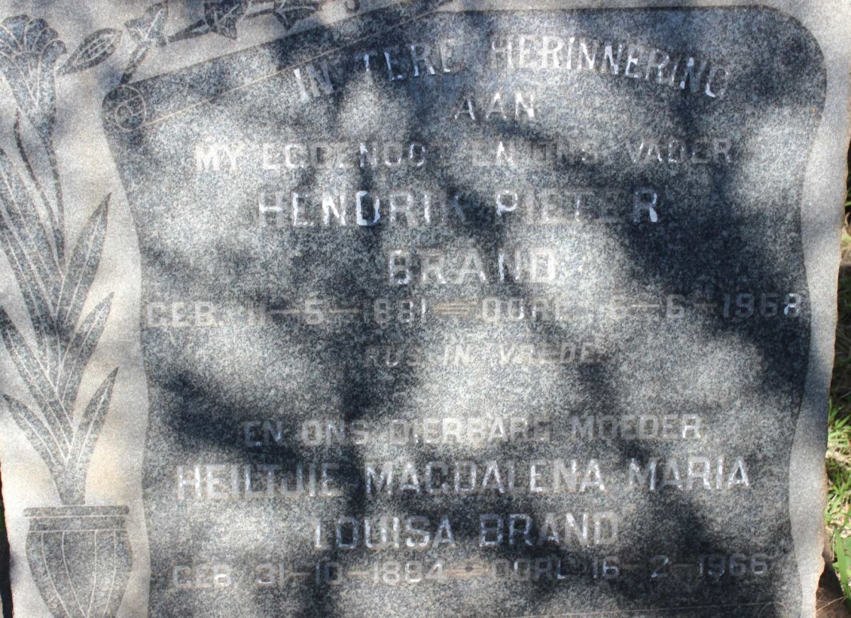 BRAND Hendrik Pieter 1881-1958 &amp; Heiltjie Magdalena Maria Louisa 1884-1966