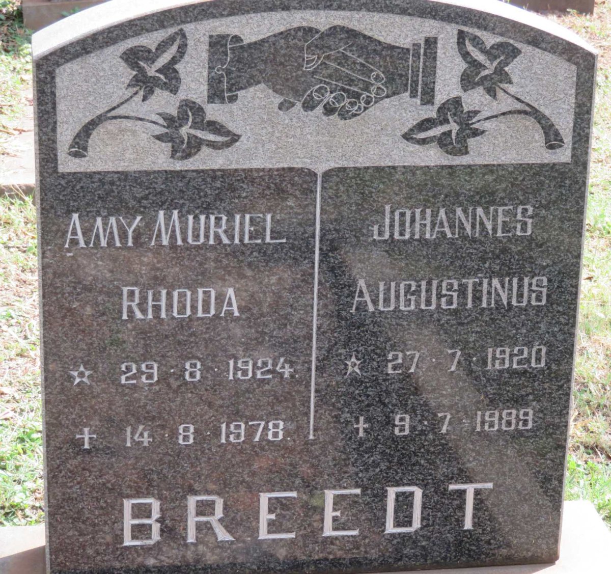 BREEDT Johannes Augustinus 1920-1989 &amp; Amy Muriel Rhoda 1924-1978