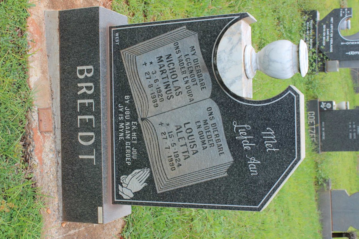 BREEDT Nicholas Martinus 1920-1989 &amp; Louisa Aletta 1924-1990