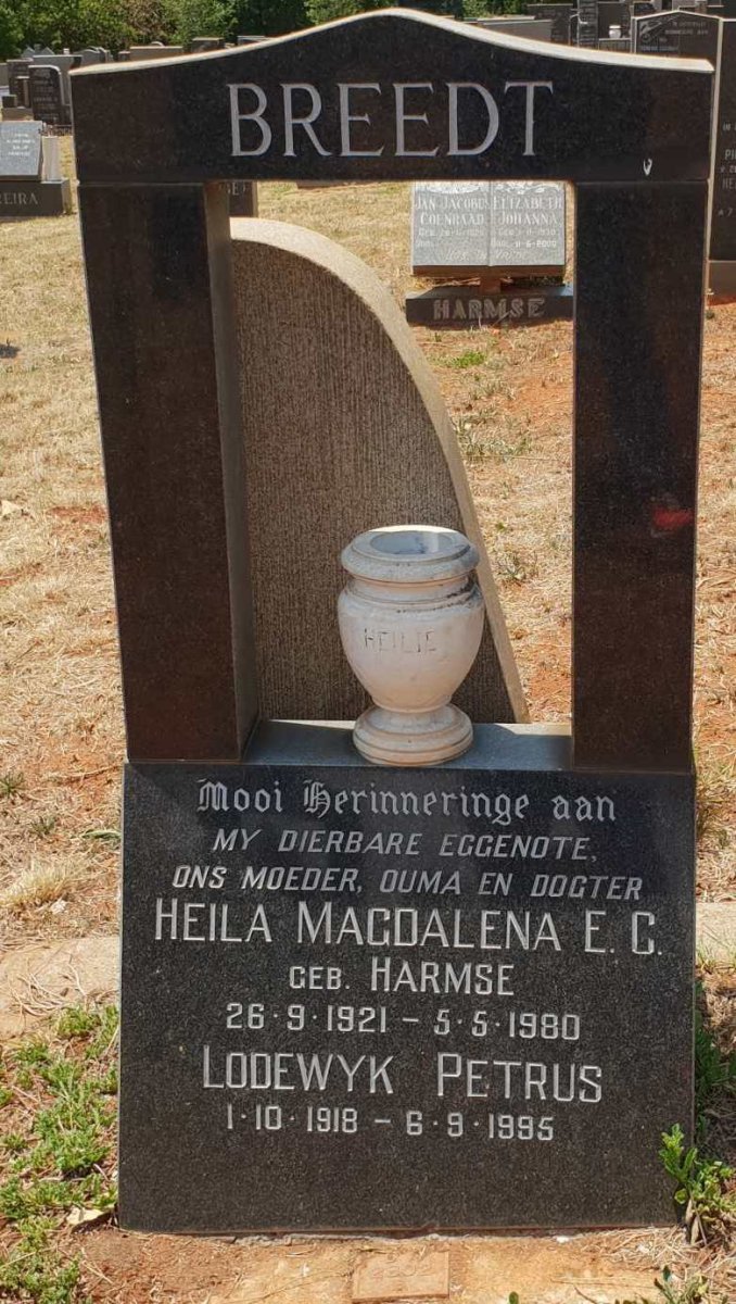 BREEDT Lodewyk Petrus 1918-1995 &amp; Heila Magdalena E.C. HARMSE 1921-1980