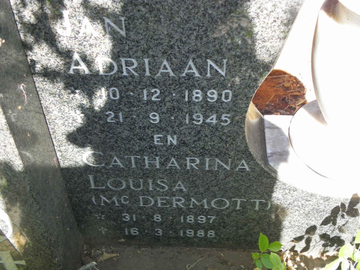 BREEDT Jan Adriaan 1890-1945 &amp; Catharina Louisa McDERMOTT 1897-1988