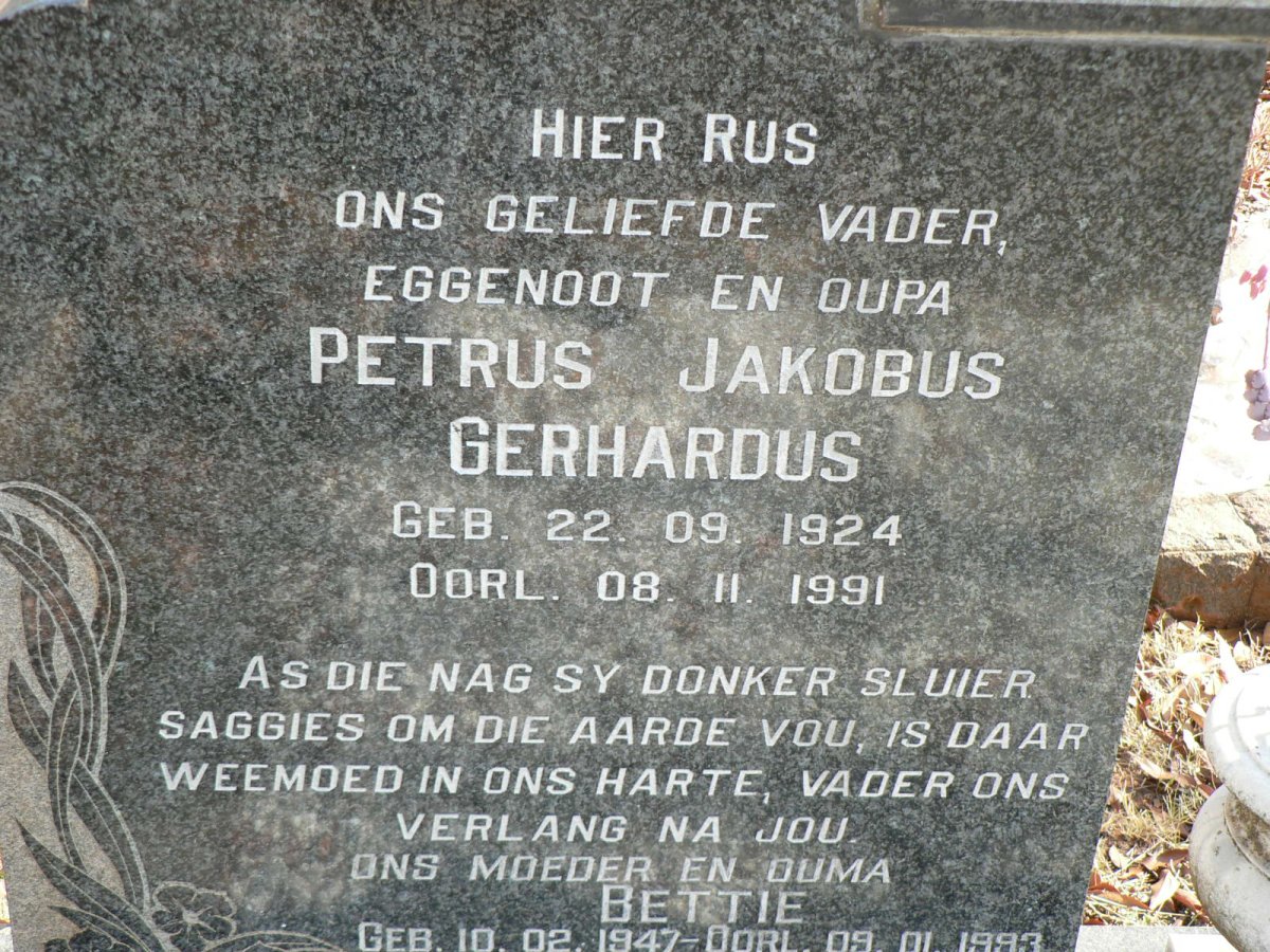 BREET Petrus Jakobus Gerhardus 1924-1991 &amp; Bettie 1947-1993