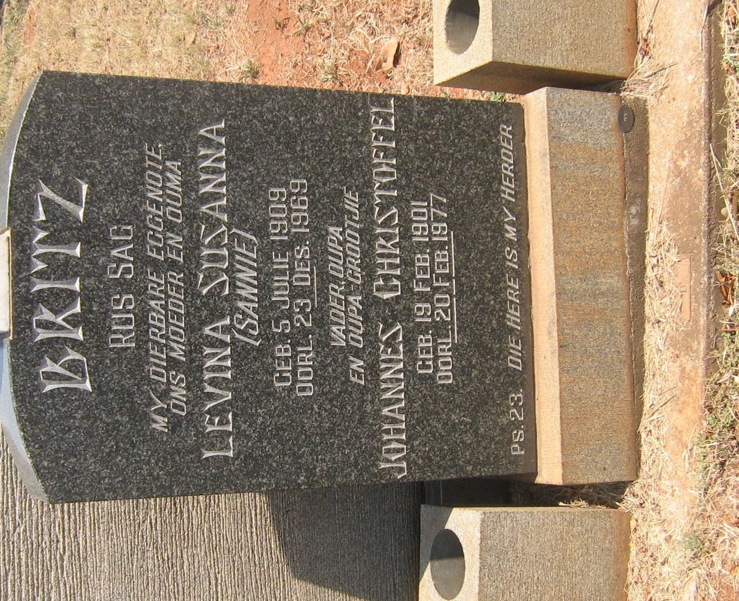 BRITZ Johannes Christoffel 1901-1977 &amp; Levina Susanna 1909-1969